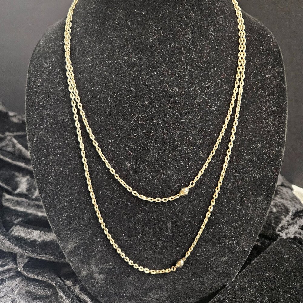 Long gold tone necklace with gold beads - 21" - great for doubling